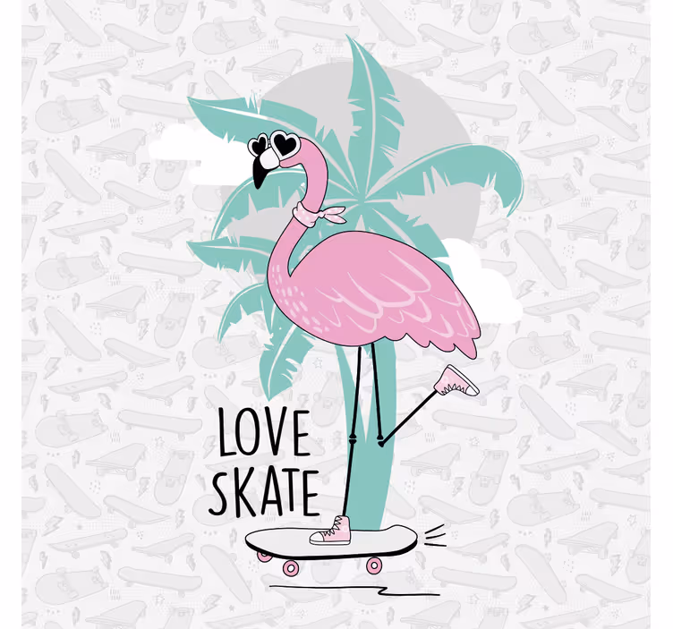 Toile fenêtre chambre enfant flamant rose patinage - TenStickers