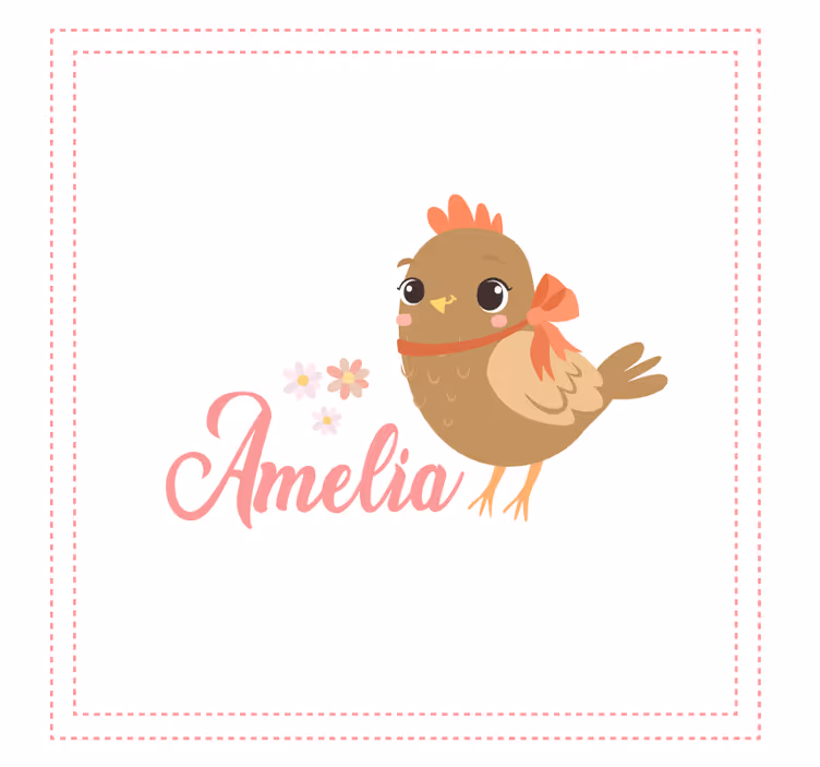 Toile fenêtre chambre enfant poussin avec ruban et nom - TenStickers