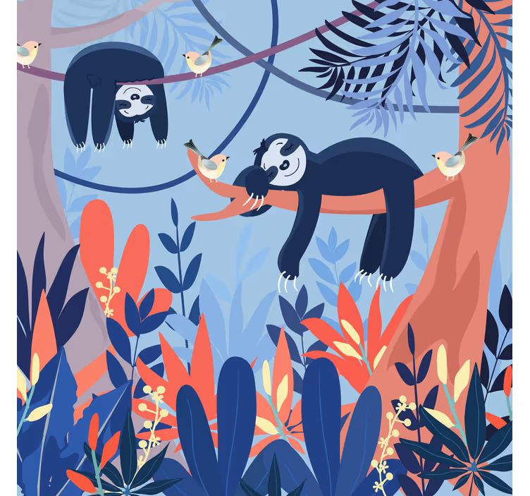 Toile fenêtre chambre enfant animaux endormis forêt - TenStickers