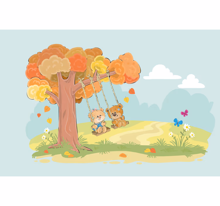 Toile fenêtre chambre enfant ours en peluche forêt - TenStickers