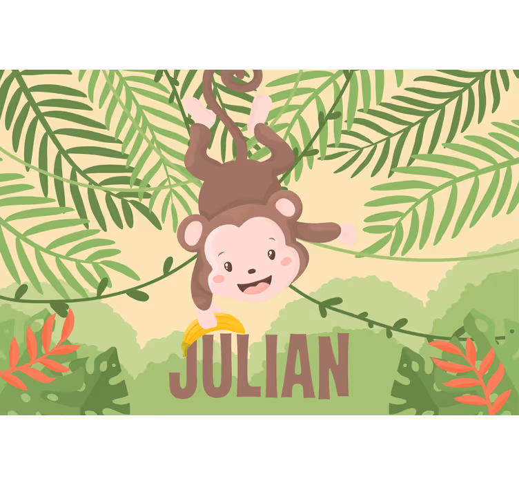 Toile fenêtre chambre enfant singe mignon sur branche - TenStickers
