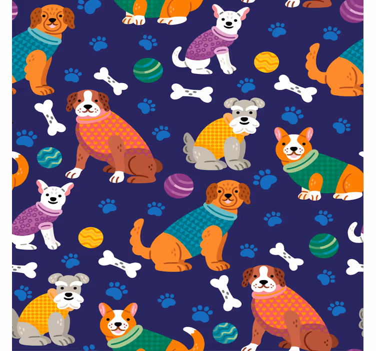 Toile fenêtre chambre enfant motif chiens colorés - TenStickers