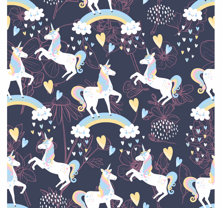 Toile fenêtre chambre enfant motifs floraux licornes roses - TenStickers