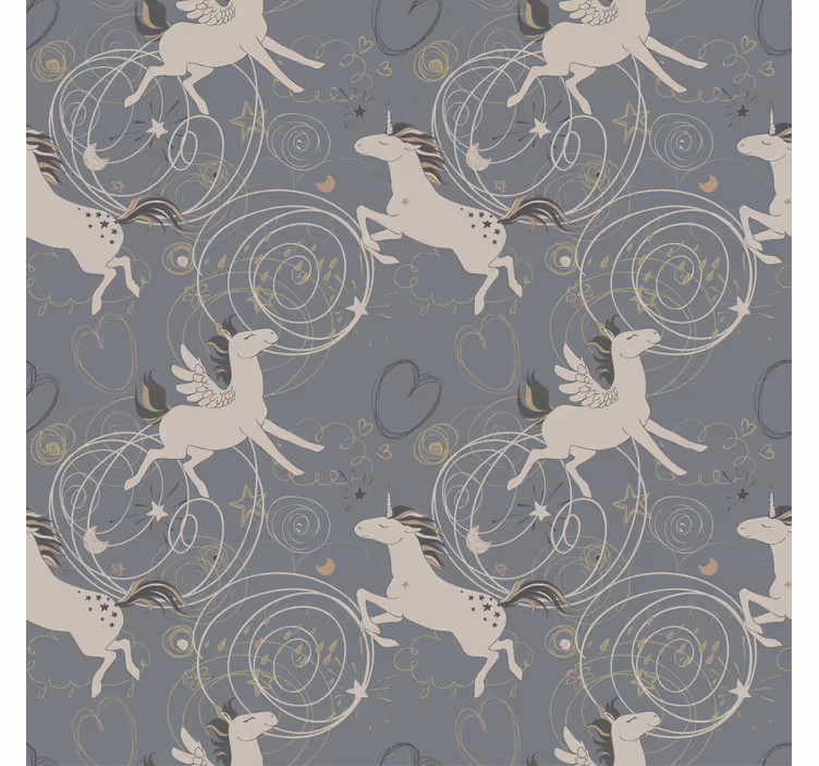Toile fenêtre chambre enfant licornes pégase sur fond sombre - TenStickers