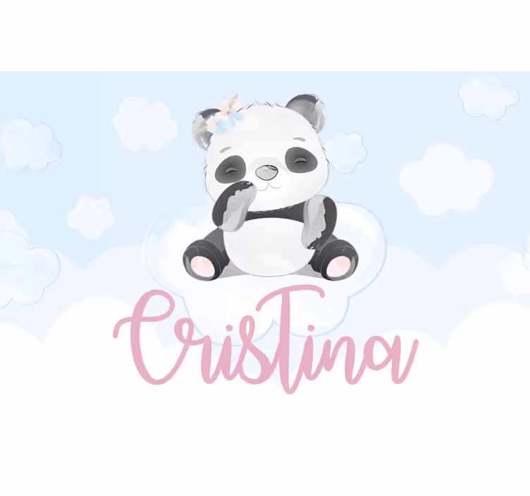 Toile fenêtre chambre enfant panda mignon avec nom - TenStickers