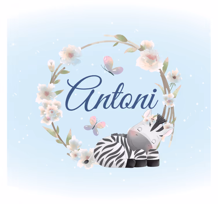 Toile fenêtre chambre enfant animaux mignons zèbre avec nom - TenStickers