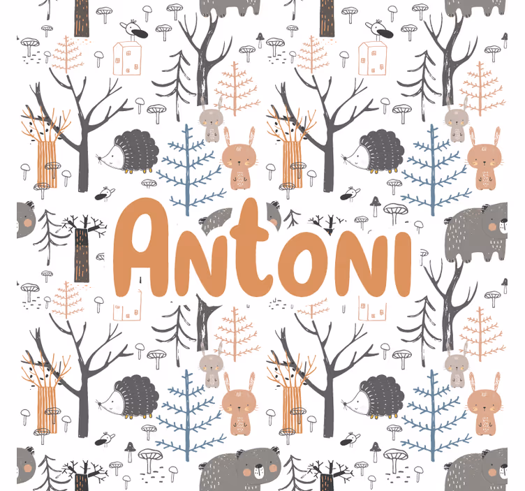 Toile fenêtre chambre enfant forêt scandinave avec animaux - TenStickers