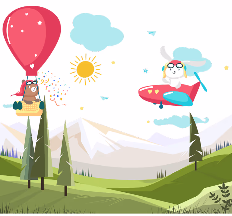 Toile fenêtre chambre enfant montagnes enfantines - TenStickers