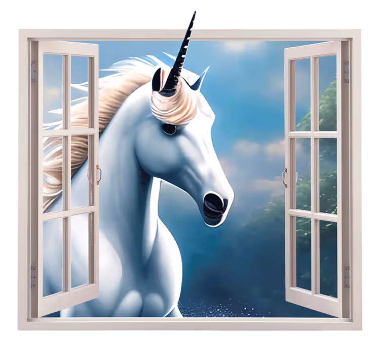 Toile fenêtre chambre enfant licorne - TenStickers