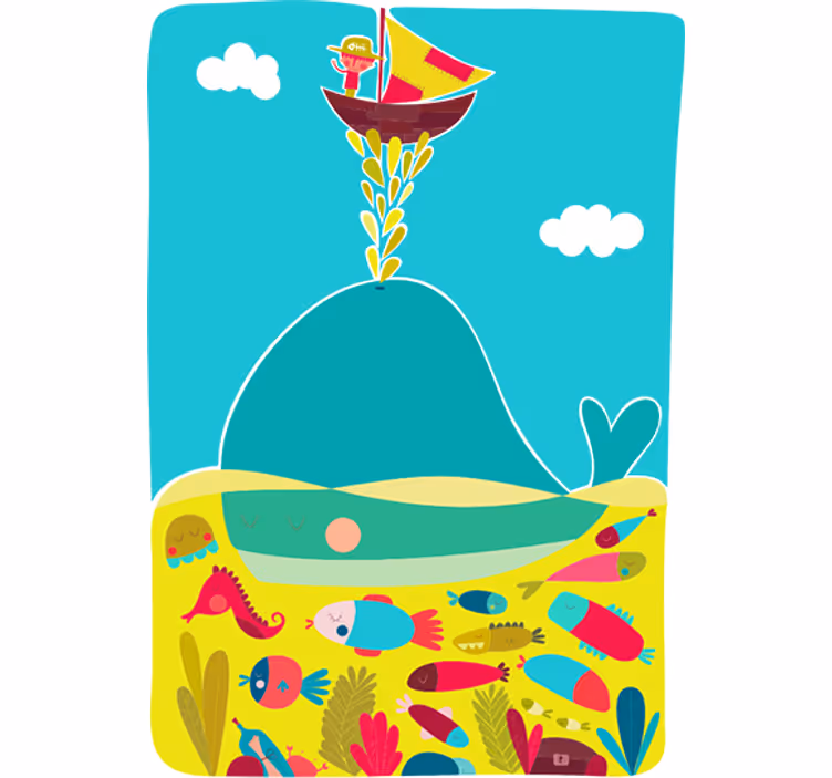 Toile fenêtre chambre enfant dessin de baleine - TenStickers