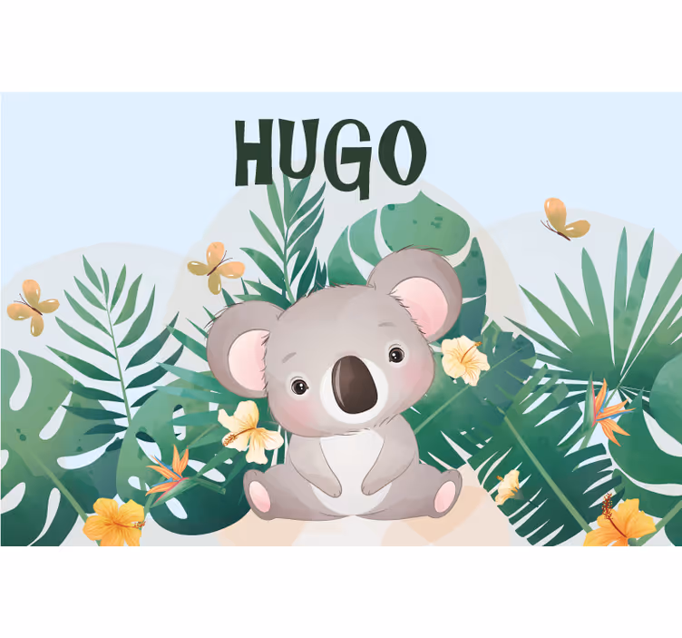 Toile fenêtre chambre enfant koala mignon avec prénom - TenStickers