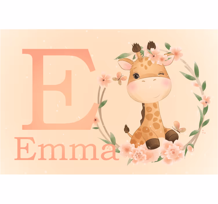 Toile fenêtre chambre enfant girafe mignonne avec nom - TenStickers