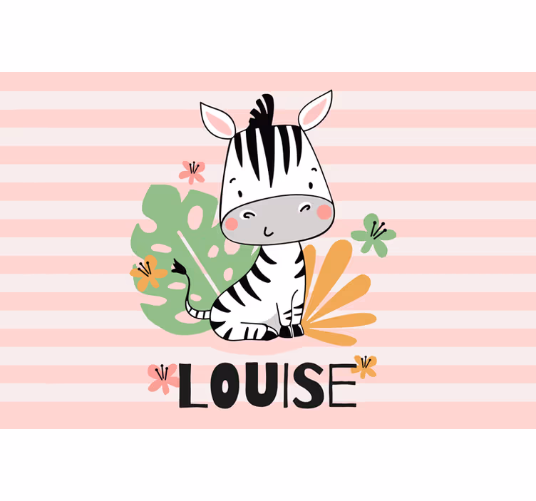 Toile fenêtre chambre enfant zèbre magnifique avec nom - TenStickers