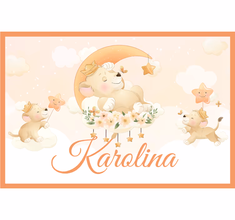 Toile fenêtre chambre enfant animaux mignons lion avec nom - TenStickers