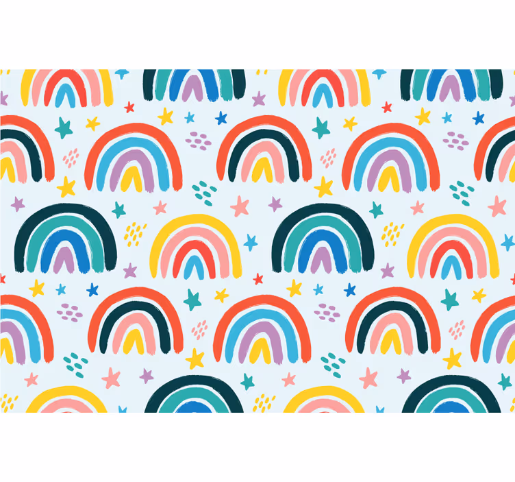 Toile fenêtre chambre enfant motif de nombreux arc-en-ciel - TenStickers
