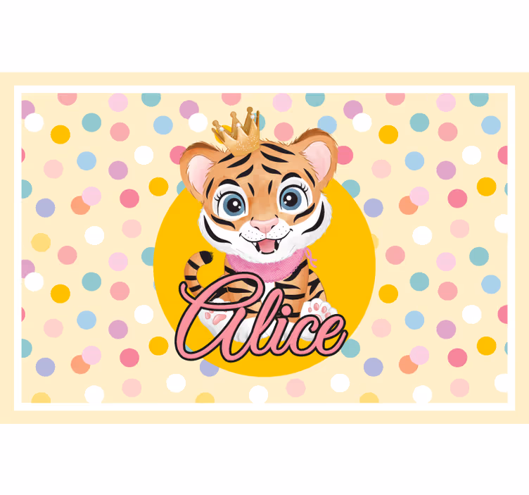 Toile fenêtre chambre enfant tigre mignon avec prénom - TenStickers