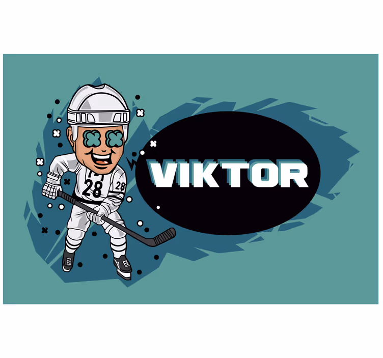 Toile fenêtre chambre enfant joueur de hockey drôle avec nom - TenStickers