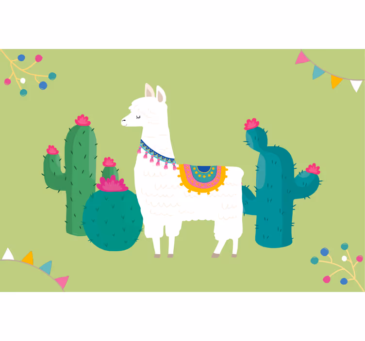 Toile fenêtre chambre enfant illustration de lamas colorés - TenStickers