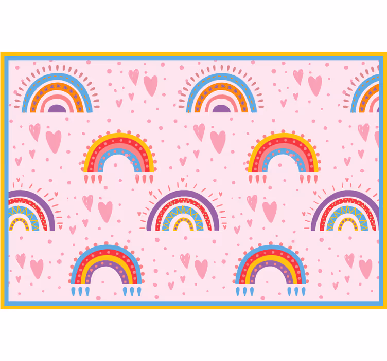 Toile fenêtre chambre enfant pois roses et arcs-en-ciel - TenStickers