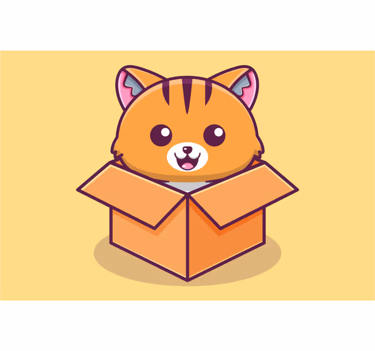 Toile fenêtre chambre enfant chat dans une boîte - TenStickers