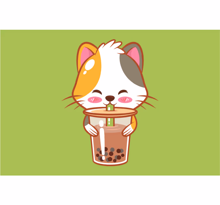 Toile fenêtre chambre enfant chat buvant du chocolat - TenStickers