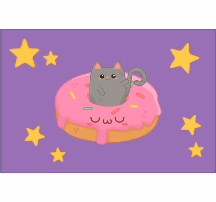 Toile fenêtre chambre enfant chat et donut - TenStickers