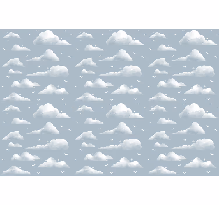 Toile fenêtre chambre enfant design nuages et oiseaux gris - TenStickers