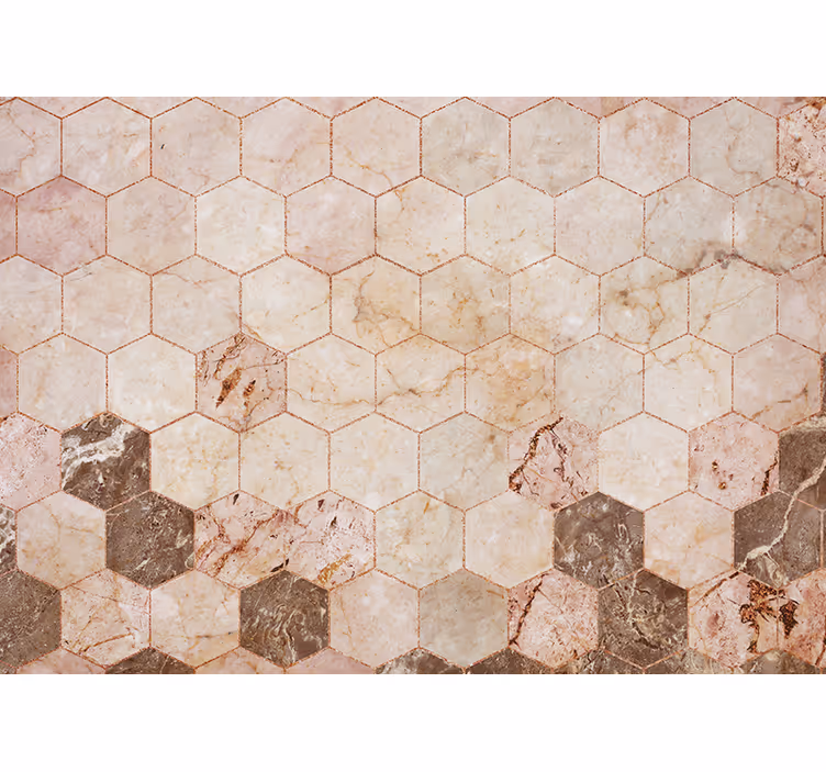 Toile fenêtre cuisine carrelage hexagonal marron - TenStickers