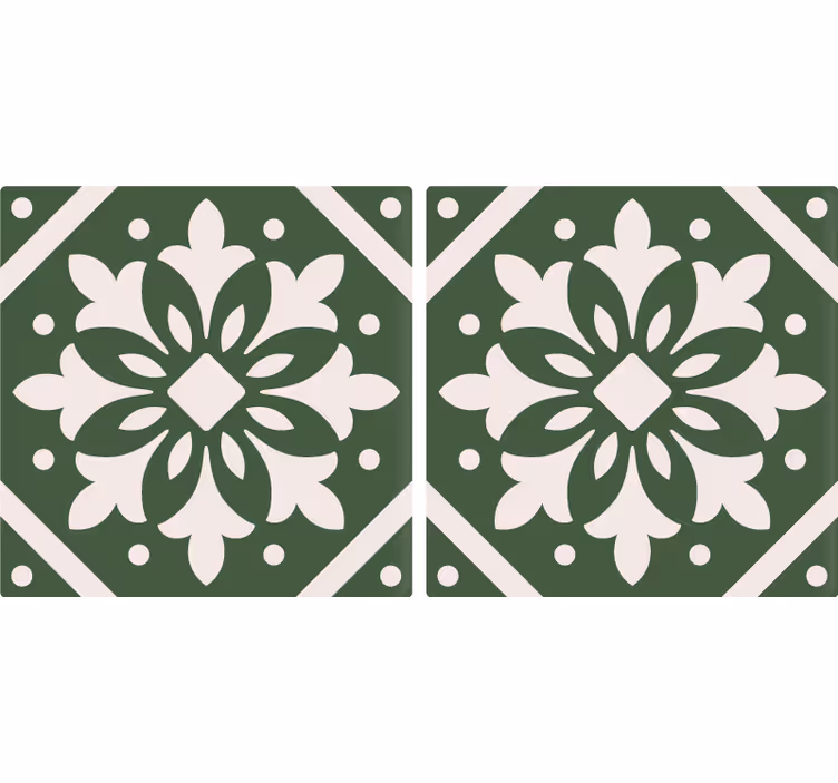 Toile fenêtre cuisine motifs carreaux ciment sur fond vert - TenStickers