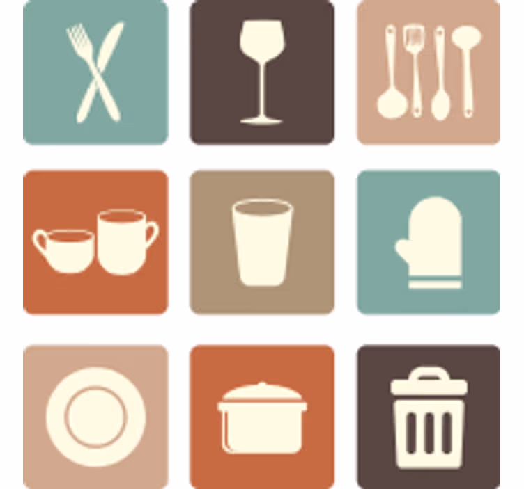 Toile fenêtre cuisine icônes tiroirs cuisine - TenStickers