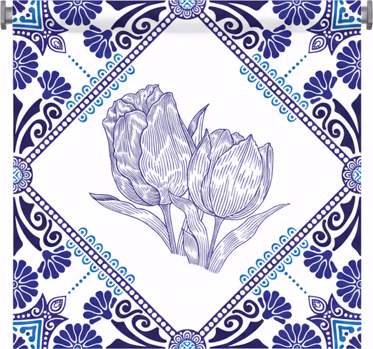 Toile fenêtre cuisine tulipes bleues de delft - TenStickers