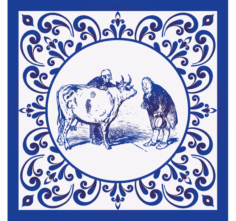 Toile fenêtre cuisine hommes et vache - TenStickers