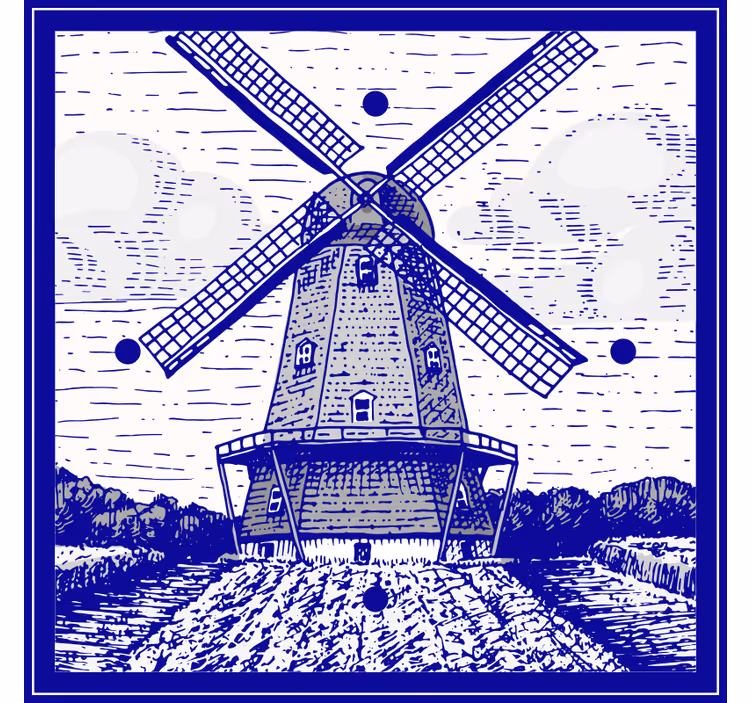 Toile fenêtre cuisine bleu de delft - TenStickers