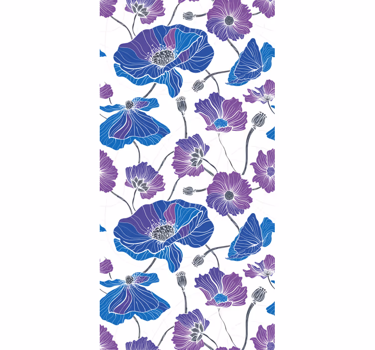 Toile fenêtre cuisine fleurs de jardin bleues et violettes - TenStickers