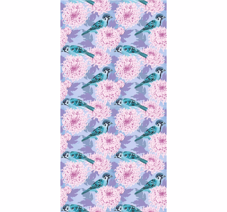 Toile fenêtre cuisine fleurs de jardin roses et oiseaux - TenStickers
