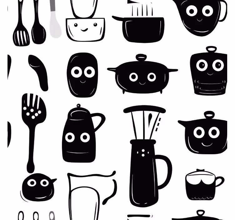 Toile fenêtre cuisine ustensiles noirs dessinés - TenStickers