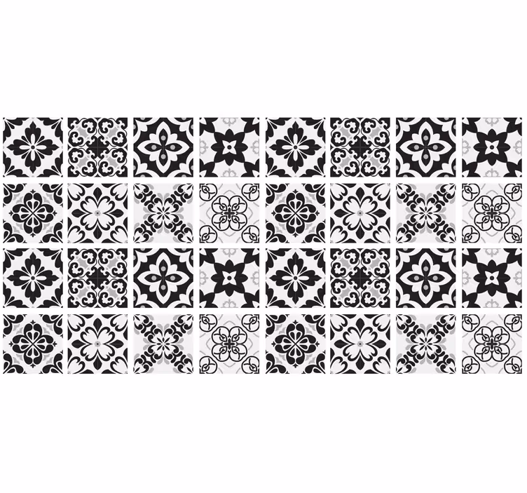 Toile fenêtre cuisine carreaux noir et blanc - TenStickers