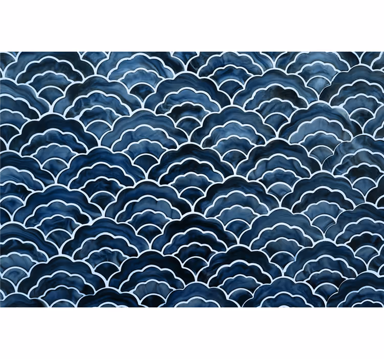 Toile fenêtre bleu motif vagues japonaises - TenStickers