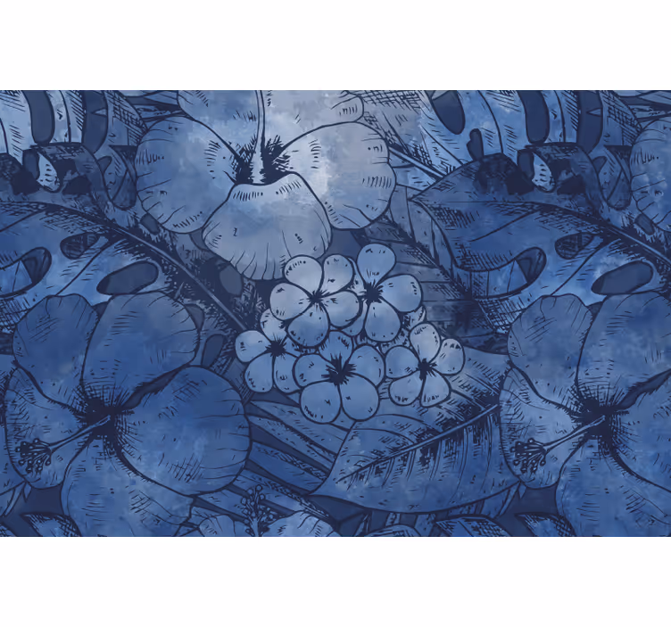 Toile fenêtre bleu fleurs aquarelle bleues - TenStickers