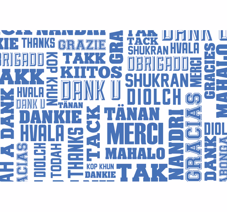 Toile fenêtre bleu merci dans plusieurs langues - TenStickers