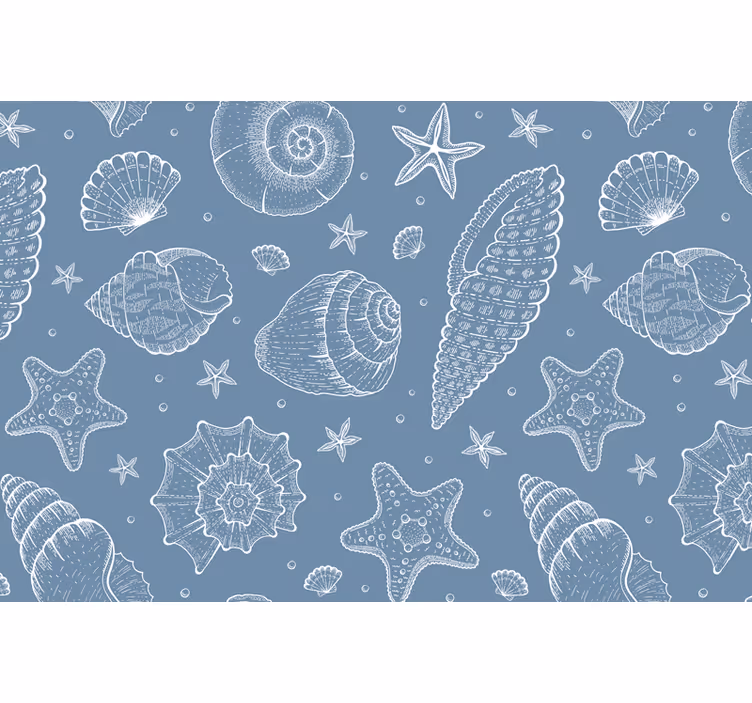 Toile fenêtre bleu vie marine et coquillages - TenStickers