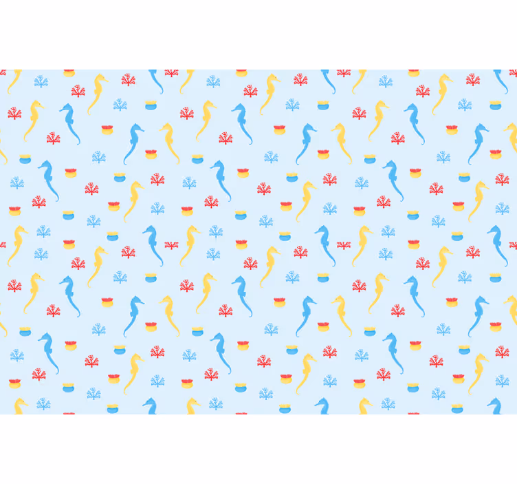 Toile fenêtre bleu hippocampe et corail - TenStickers