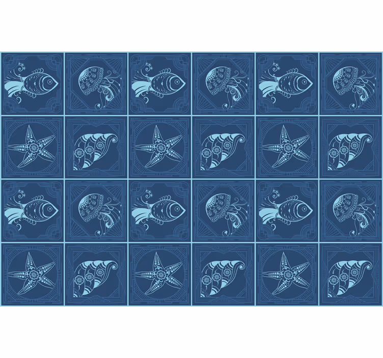 Toile fenêtre bleu vie marine ornementale - TenStickers