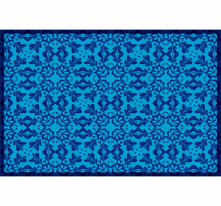 Toile fenêtre bleu mosaïque florale avec bordure - TenStickers