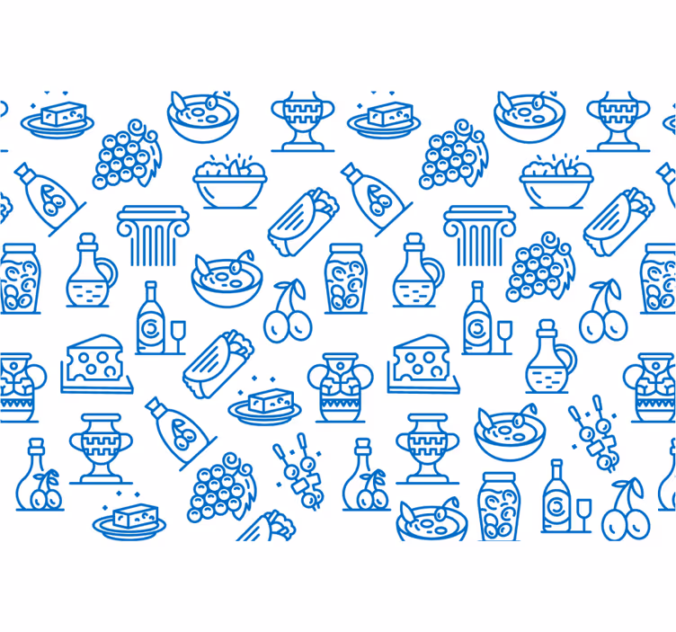 Toile fenêtre bleu icônes de la cuisine grecque - TenStickers