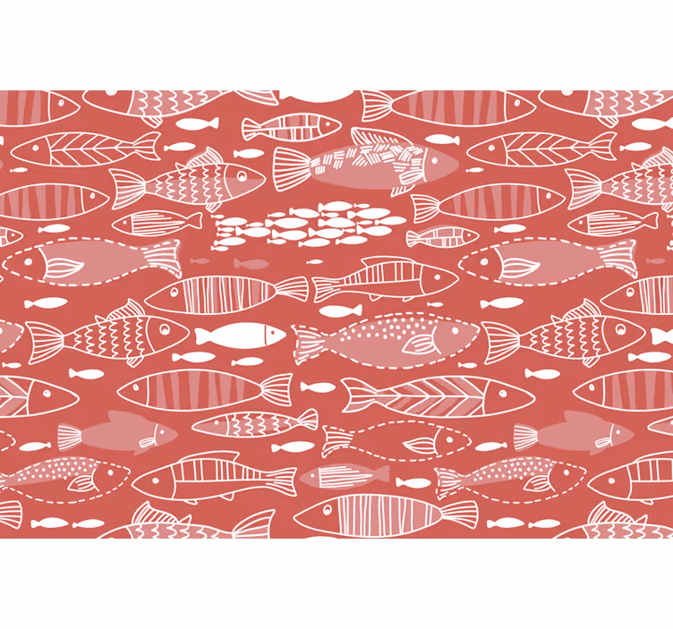 Toile fenêtre rouge de nombreux poissons sous la mer - TenStickers
