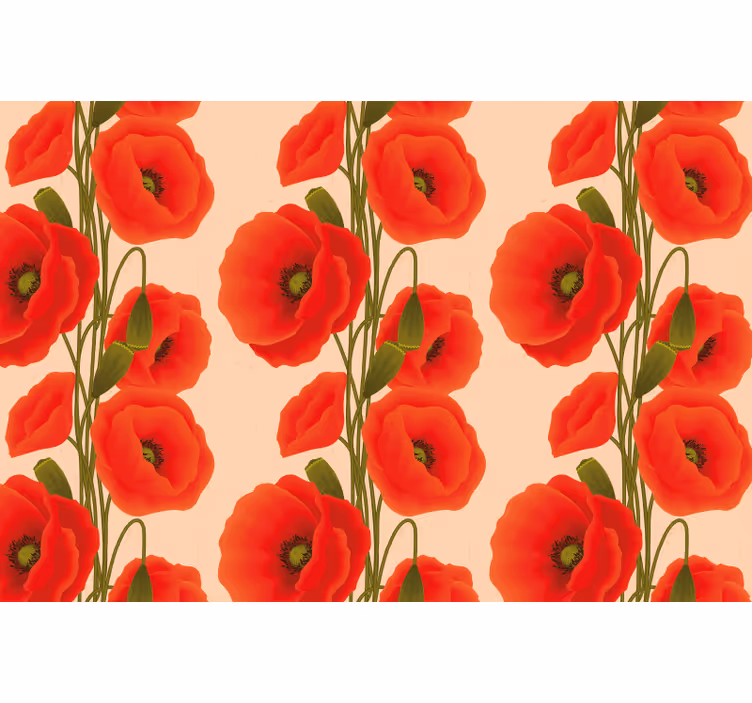 Toile fenêtre rouge motif coquelicots - TenStickers