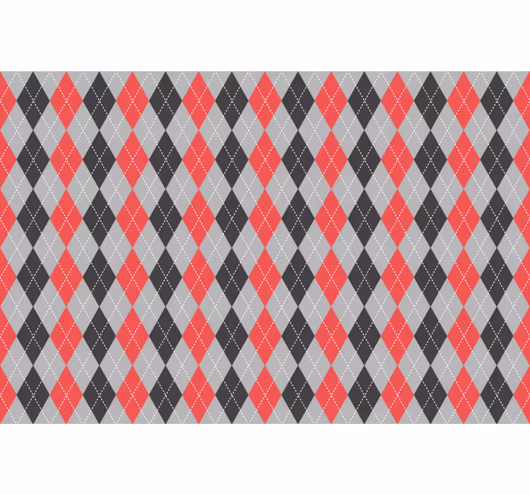 Toile fenêtre rouge motifs diamants rouges et gris - TenStickers