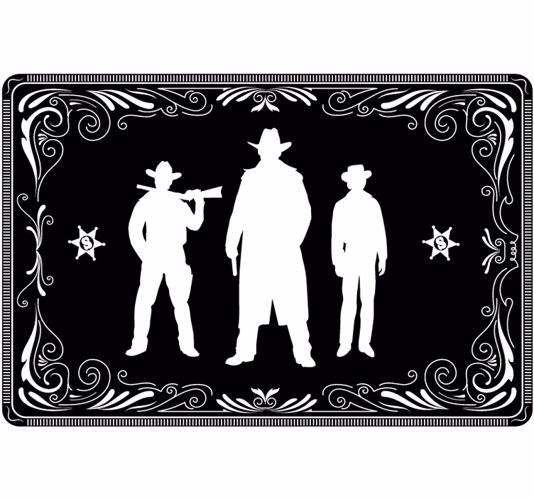 Toile noire fenêtre motif cowboys et chevaux - TenStickers