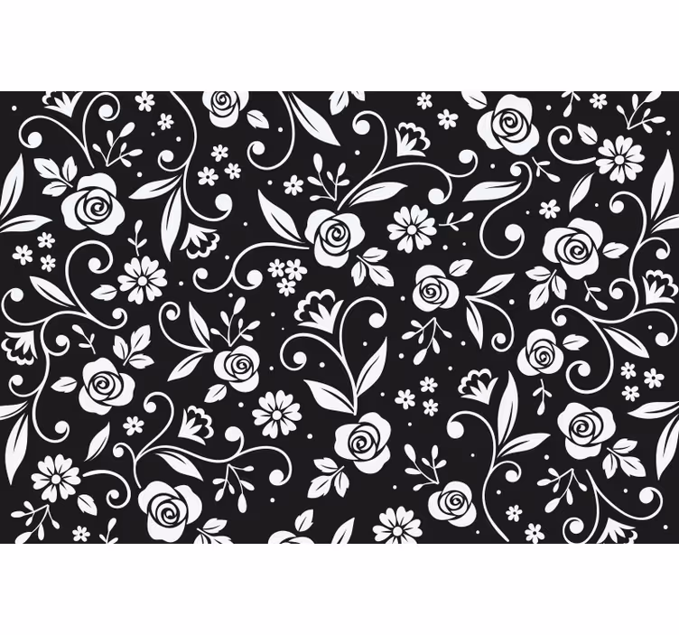 Toile noire fenêtre motif floral blanc abstrait - TenStickers